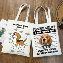 Beagle Dog比格犬卡通狗狗印花帆布袋单肩包学生折叠袋手提购物袋