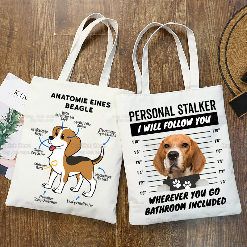 Beagle Dog比格犬卡通狗狗印花帆布袋单肩包学生折叠袋手提购物袋