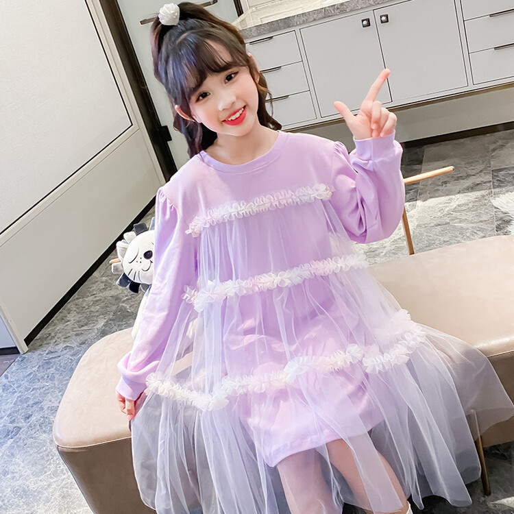 女童公主裙长袖春装2025新款小女孩蓬蓬裙儿童网纱连衣裙