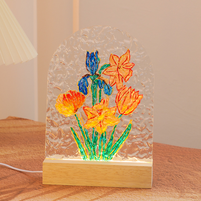 チューリップガラス画小夜灯手作りdiy絵画材料包水波紋灯アクリル板学生プレゼント|undefined