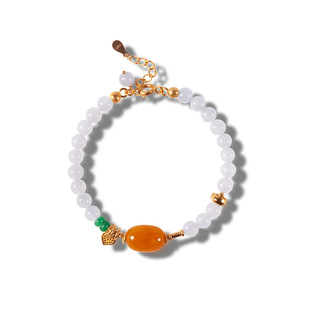 in stock Natural Xinjiang Yanzi Hetian Jade Bracelet Female S925 Silver Plated 18K Gold Beeswax 6mm Round Bead Bracelet Factory