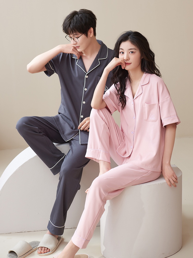 Pijamas pareja desgaste un hombre y una mujer verano puro algodón simple moda de alta calidad delgada pantalones de manga corta ropa de casa verano