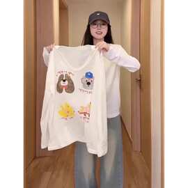 【原版面料】卡通印花长袖T恤女装夏季慵懒风防晒宽松减龄上