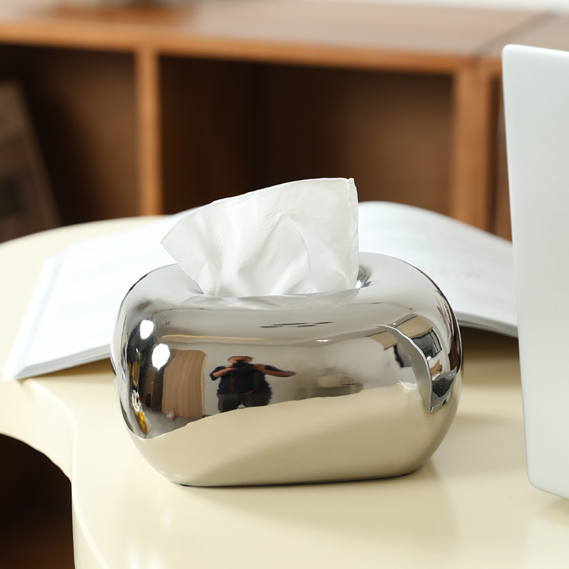 Caja de pañuelos de plata dorada creativa, caja de dibujo de mesa de comedor de sala de estar minimalista moderna, caja de papel de servilleta de dibujo de papel de cerámica para el hogar