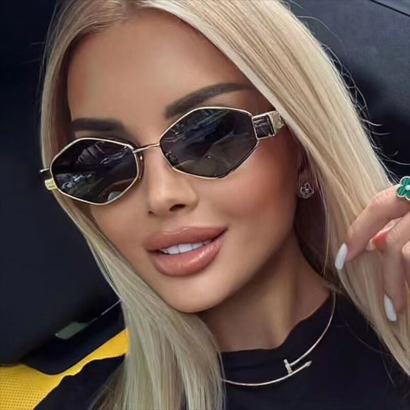2025 Cross-Border New Oval Sunglasses Amazon Hot Lens Polygonal Metal Fashion Sunglasses for Men and Women