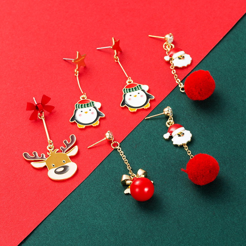 Christmas Series Santa Hair Ball Penguin Elk Pendant Earrings Wholesale Nihaojewelry display picture 2