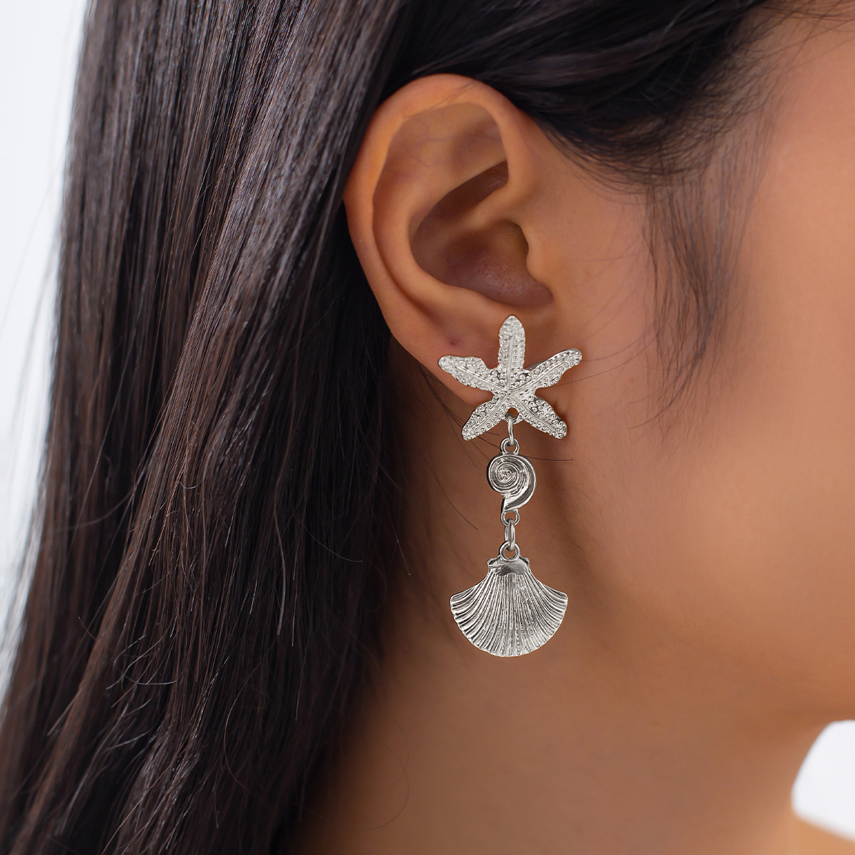 European and American Cross-Border Jewelry Beach Vacation Style Starfish Scallop Pendant Earrings Design Ins Metal Flower Ear Clip undefined