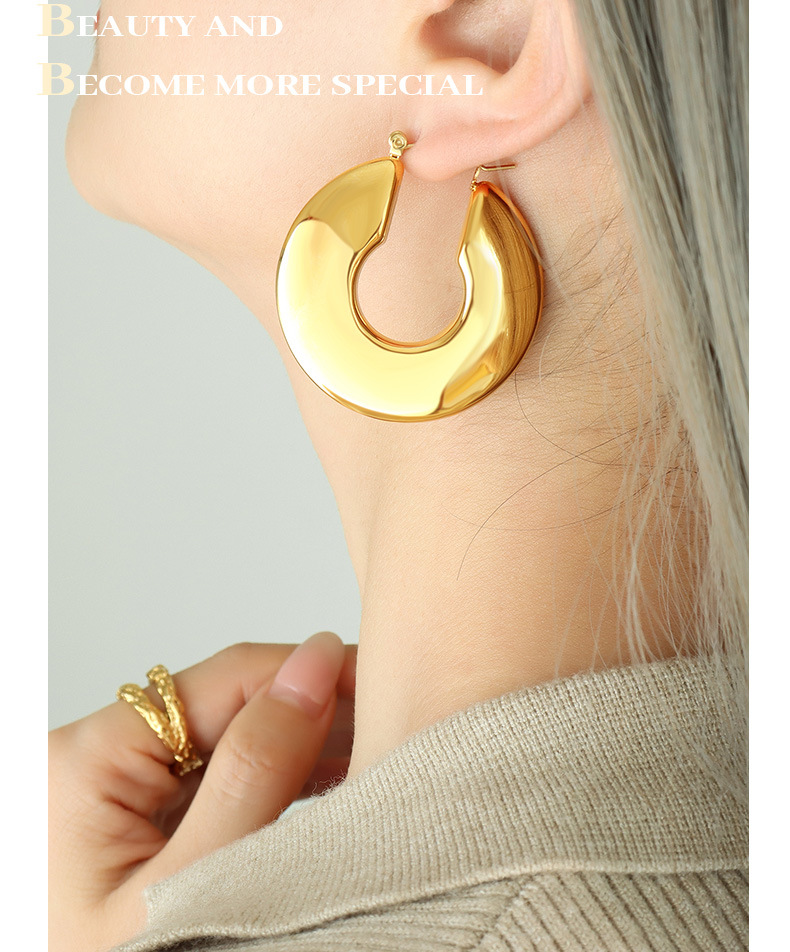 0.03µm-0.05µm Gold Plating Thickness PVD Coated Gold Plating Process PVD Coated Real Gold Plated U Shape Titanium Steel Simple Style Waterproof Non Tarnish Hoop Earrings