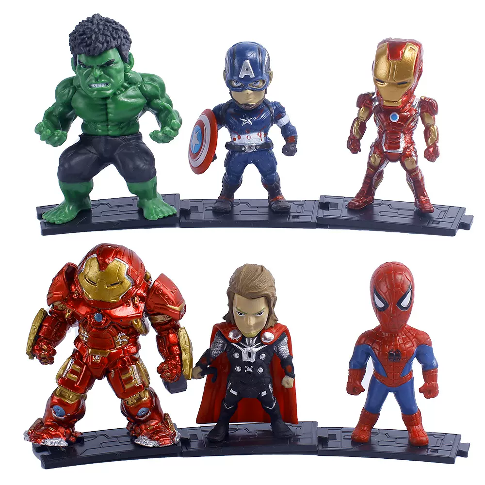Q版复仇者联盟手办模型美队钢铁蜘蛛侠雷神绿巨人英雄轨道底座
