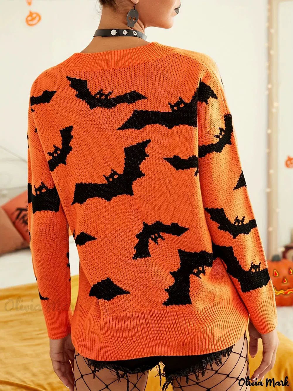 Demi-season fashionable long-sleeve, knitted sweater, Amazon, halloween