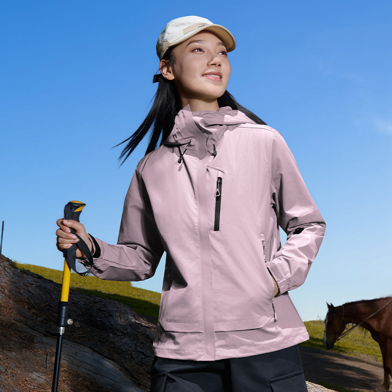 新款户外单层冲锋衣女连帽防风登山服外套春秋爬山露营轻量化夹克|undefined