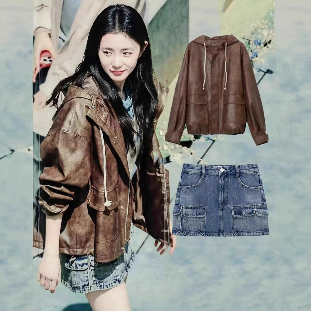 Retro design jacket with hood, oversize, loose fit