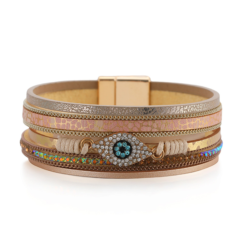 Ethnic Style Devil's Eye Pu Leather Braid Rhinestones Women's Bracelets display picture 2