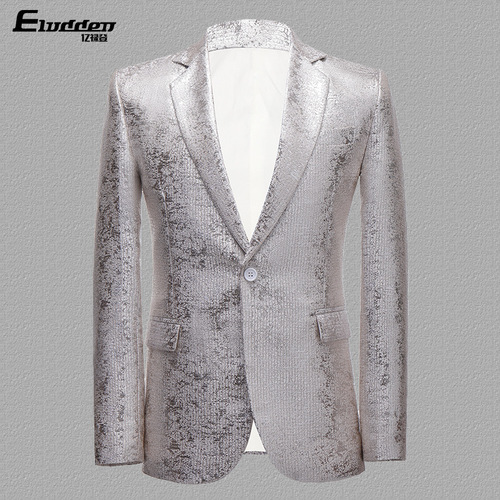 Men youth silver blue gray glitter jazz dance blazers suit wedding dress suit groomsman host singers party  stage coats male singer jackets