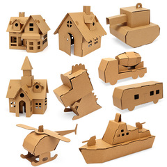 幼稚園の子供の手作りDIYの製作材料は落書きの紙箱のアイデアを包んで小屋の家の学生の板紙をつづり合わせます。