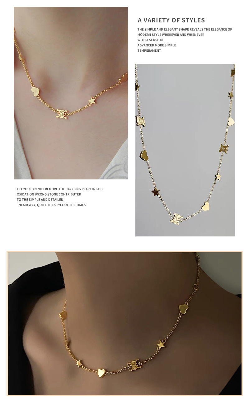 Fashion Star Heart Shape Titanium Steel Plating Necklace 1 Piece