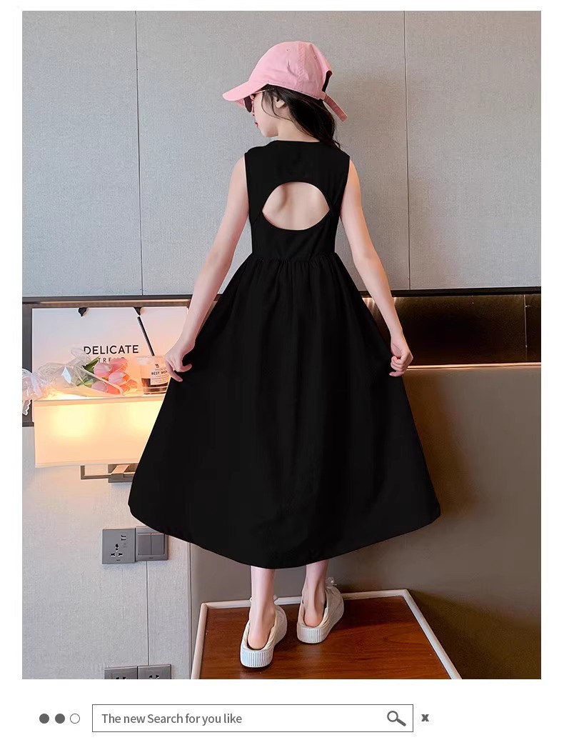 Vestito estivo per ragazze 2024 nuovo per bambini di medie dimensioni, gonna a trapezio senza maniche, senza schienale, stile western per studenti_voghion.com