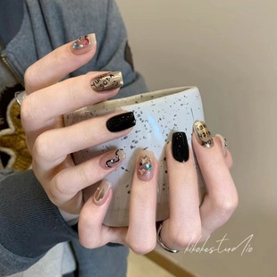 Pure Handmade Nail Art Wear High-grade Light Luxury ins Little Monkey Magic Mirror Letter Hit Short Student Sweet Cool Nail Art