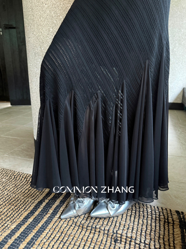 CZ ZHANG秋名媛风网纱拼接鱼尾半身裙女高腰修身包臀一步裙B32673|undefined