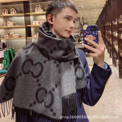 GG新款羊绒羊毛围巾女长款时尚保暖双面流苏两用披肩百搭围脖
