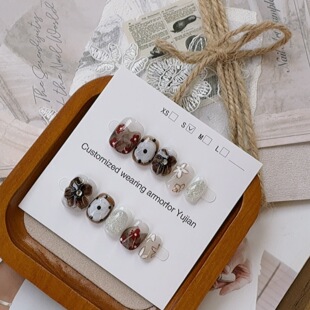 日韓風手繪雕花法式指甲貼捏花秋冬純手作穿戴甲美甲貼片