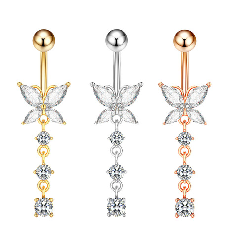 Amazon eBay Hot New Belly Button Ring Creative Butterfly Zircon Navel Button Navel Ring Piercing Jewelry