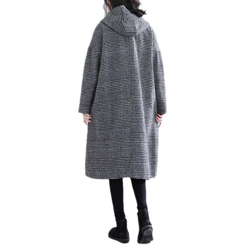 Abrigo de lana de longitud media con estampado de pata de gallo, estilo japonés y coreano, elegante, nuevo estilo de invierno 2024, 4 colores, talla grande, ropa para mujer