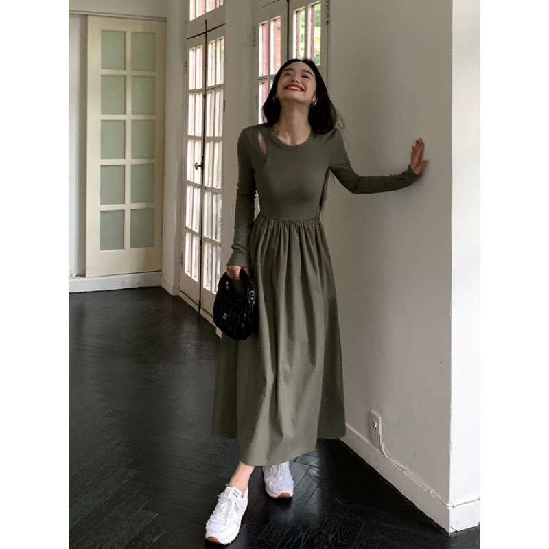 Осень 2023 Платье женское дизайнерское с длинным рукавом Элегантное трикотажное тонкое приталенное платье миди