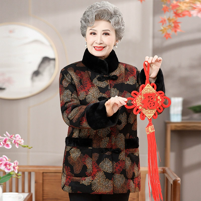 Фабричная одежда с прямыми волосами для бабушки с хлопковой подкладкой, воротник-стойка, на флисовой подкладке, для женщин среднего и пожилого возраста, женский кардиган с пряжкой, мягкая куртка с хлопковой подкладкой, весенний фестиваль, Новый год