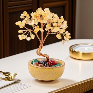 Natural citrine gravel fortune tree agate rolling stone tea cup base cornucopia crystal tree home exquisite ornaments