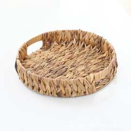 圆形杂物整理置物篮田园风化妆草编收纳桌面藤编收纳筐零食收筐篮