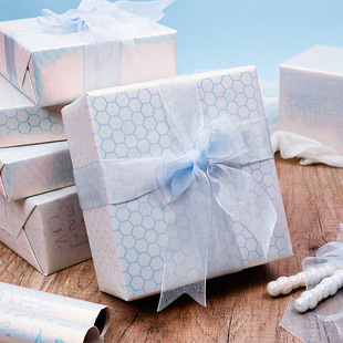 Birthday Cross-Border Exclusive Glitter Fantasy Blue Large Size Roll Holiday Gift Packaging Gift Wrapping Paper Ins