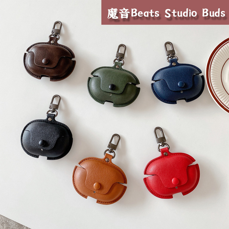 For Magic Beats Studio Buds + Headset Protective Case Simple Leather Pattern Wireless Bluetooth Business Leather Case