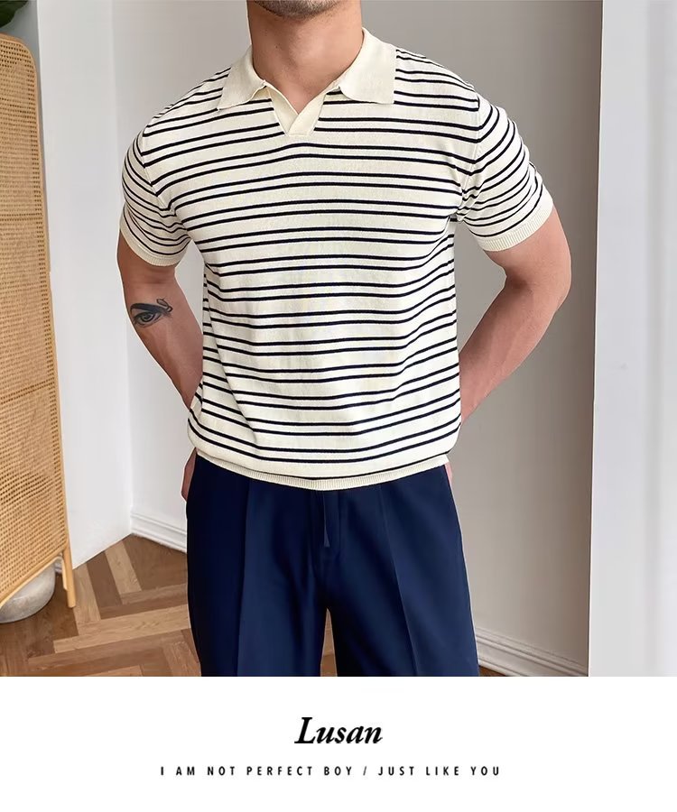 245g Weight Short Sleeve Sleeve Length Regular Sleeve Sleeve Type Polyester Fabric Type Regular Top Length Casual Occasion Turndown Neckline Slim Fit Type Stripe Pattern Summer, Spring Season Men's Gender Classic Style Style 3XL, M Size Wholesale Men's Polyester Classic Style Stripe Short Sleeve Men's T-shirt 8