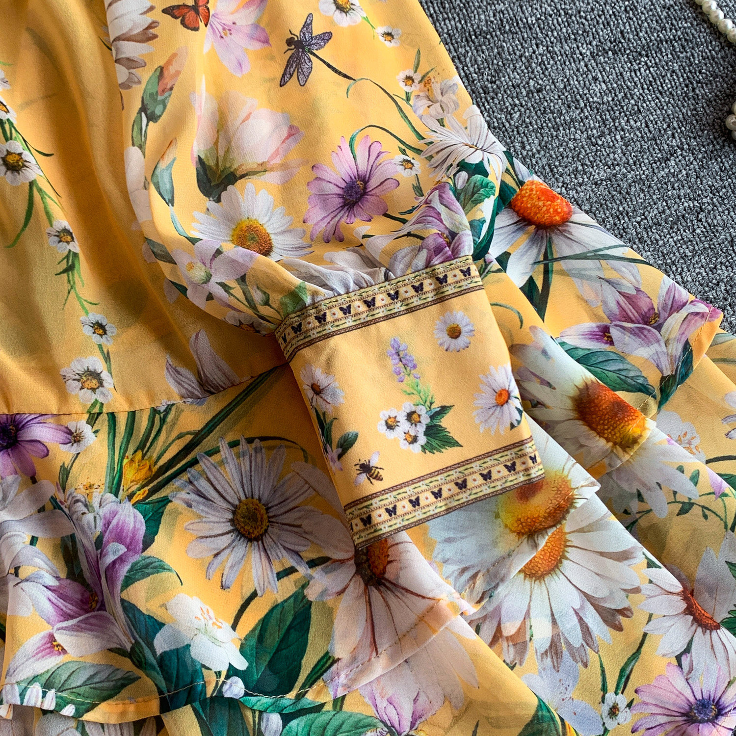 Retro Court Style Women's Dress Sexy Deep V Neck Long Sleeve Summer Floral Print Elegant Fairy Romantic_ecoleips.com