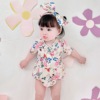 Children's overall, summer summer clothing for new born, brand bodysuit, Korean style, floral print, with short sleeve