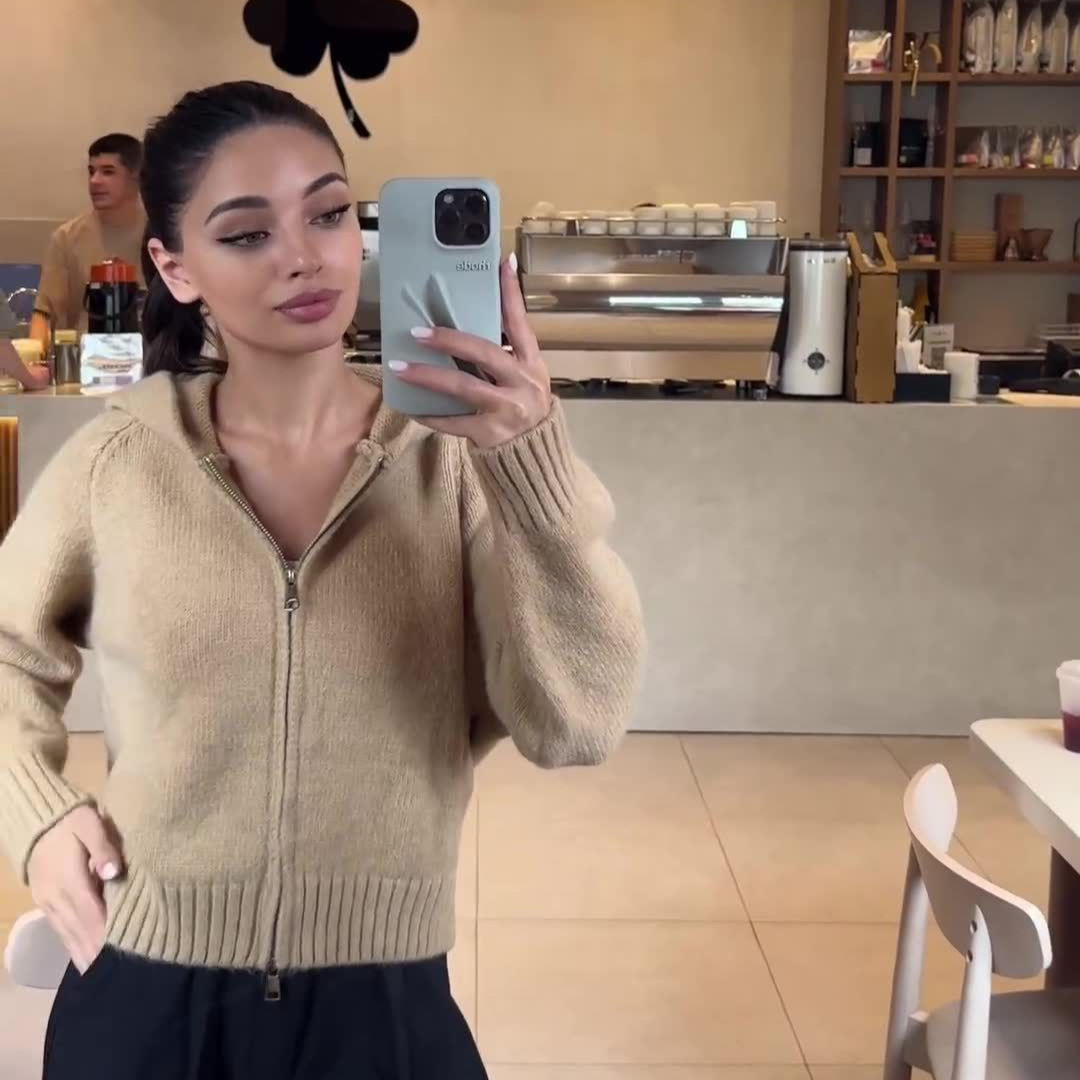 2024 otoño y invierno nueva Europa y América Amazon ropa de mujer transfronteriza con sombrero de color sólido corto de doble cremallera chaqueta cardigan de punto