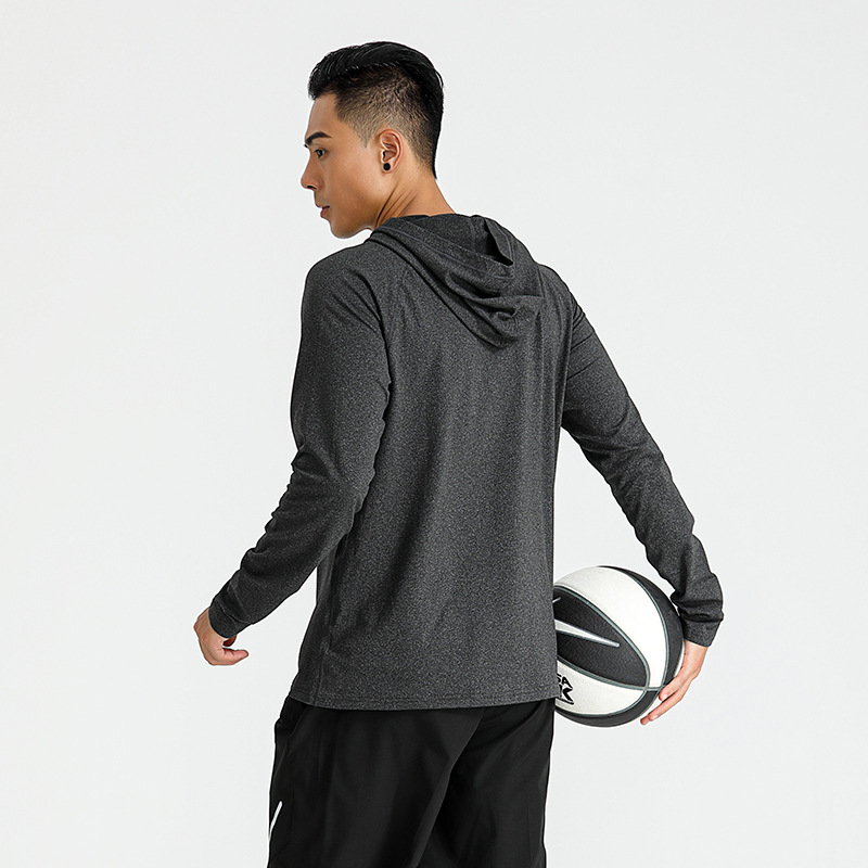 Otoño e Invierno Camiseta deportiva de manga larga Entrenamiento de fitness para hombres con capucha delgada de secado rápido transpirable estiramiento casual camiseta hombres