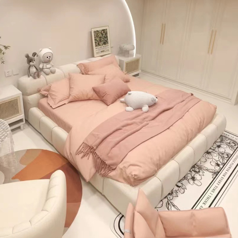 Crema viento red puff cama italiano dormitorio principal doble 1,8 m boda cama tatami pan francés piso cama