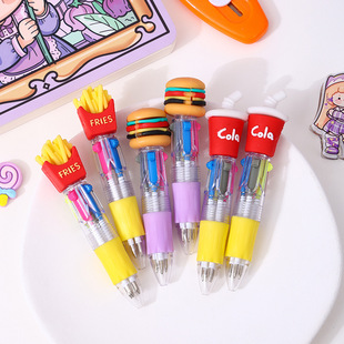Soft glue Cola hamburger mini four-color integrated ballpoint pen cartoon shape multi-color journal pen student marker pen
