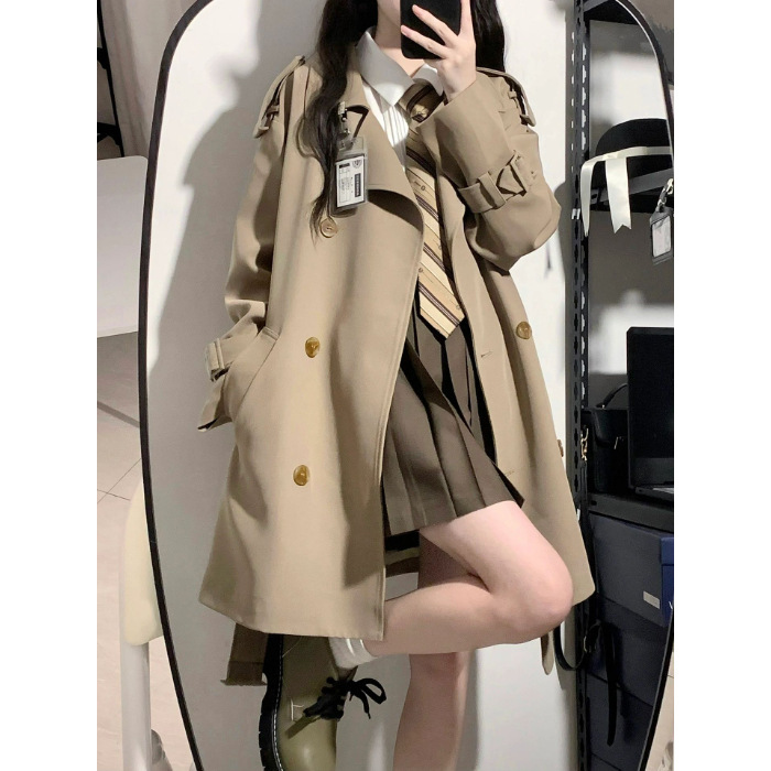 小个子风衣女早秋新款韩系高级感英伦风中长款双层薄款大衣外套|undefined