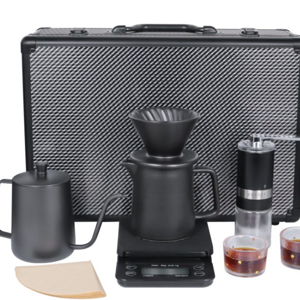 Seleccione un conjunto completo de cajas de almacenamiento de lujo para equipos de grado barista, un conjunto de café portátil al aire libre