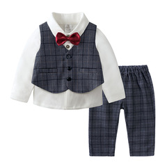 2024 Autumn and Spring New Boys' Set Children's Clothes Infant First Birthday Gentleman's Dress Long-Sleeve Baby Set