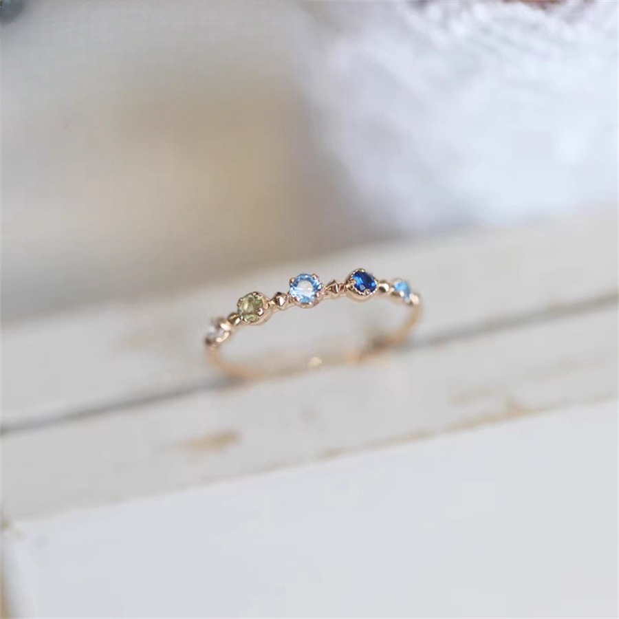 復古風藍綠彩鑽戒指女輕奢氣質指環小眾設計高級感食指戒配飾新品