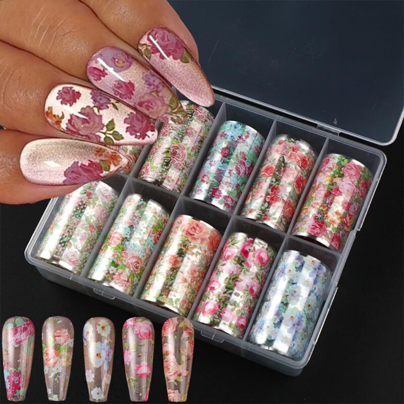 10 Rolls of Floral Nail Stickers Transfer Stickers Spring Floral Nail Stickers Transfer Stickers