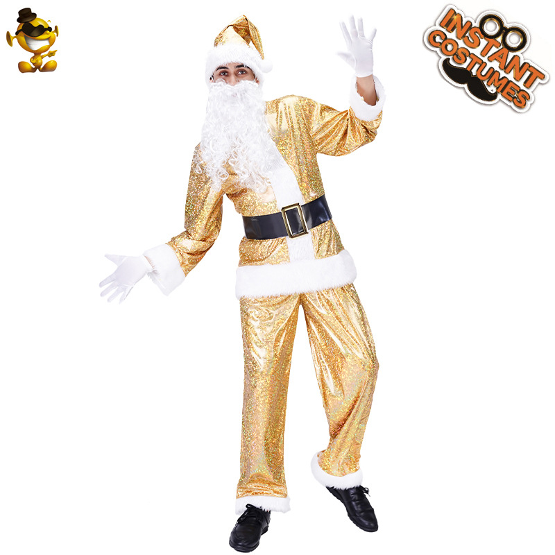 Traje de Santa Claus cos traje de oro de Santa Claus traje rojo traje de rendimiento de etapa de Navidad