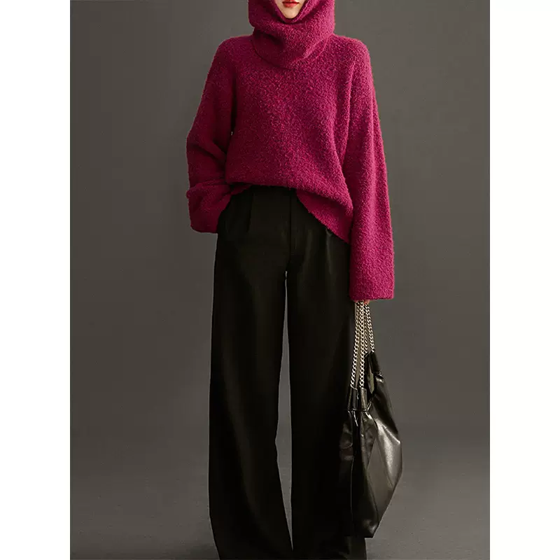 巴拉克拉法帽慵懒风羊毛针织衫女新款长袖单穿休闲毛衣丨源头工厂