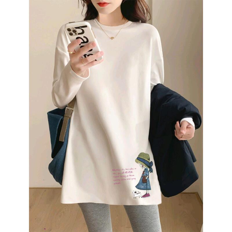 Women's 2024 New Long Cotton T-Shirt with Shark Pants Spring Long Sleeve Round Neck Base Shirt Women's 2024 New Long Cotton T-Shirt with Shark Pants Spring Long Sleeve Round Neck Base Shirt