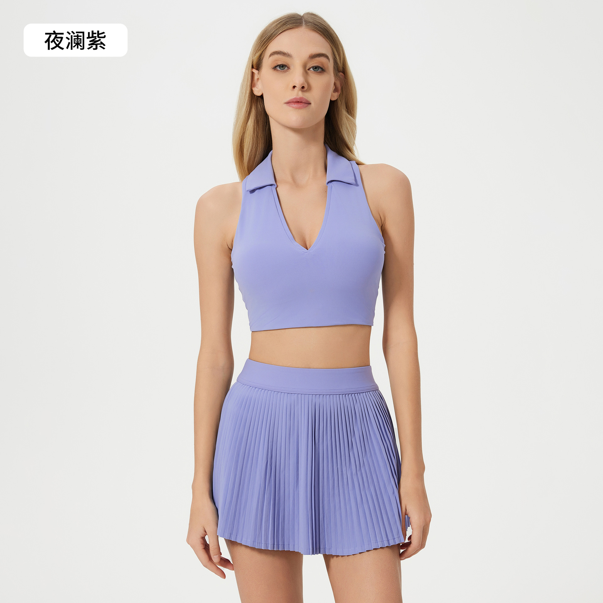 裸感ヨガベストランニングテニスフィットネスブラジャーPOLO襟抜き美背スポーツ下着女性D25009