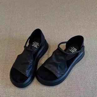 Cowhide Version ~ Niche Retro Casual Thick-Soled Sandals for Women's Summer Outer Wear New Versatile Soft-Soled Roman Shoes